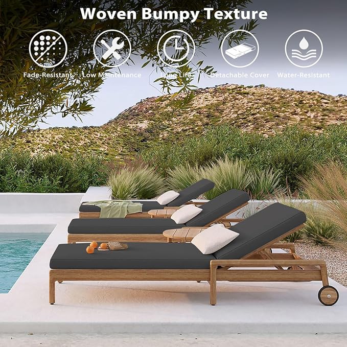 Sundale Outdoor Olefin Chaise Lounge Cushion, Water-Resistant Patio Lounge Chair Cushion, Thick Lounger Pad with 4 Straps Dark Gray, 72 x 21 x 4 Inches
