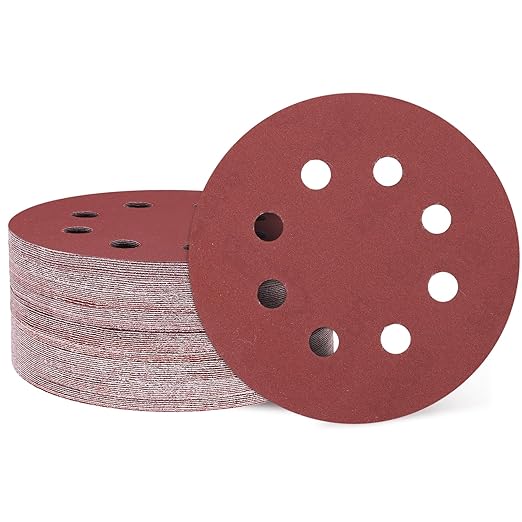 HARFINGTON 50 Pcs 5 Inch Sanding Discs, 600 Grit Hook and Loop Sandpaper, 8-Hole Aluminum Oxide Orbital Sander Sandpaper for Woodworking Automotive Metal Polishing, Red