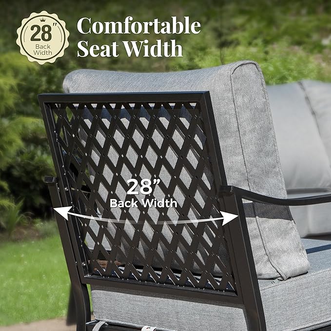 Outdoor Patio Swivel Sofa Chairs Set of 2 Steel Frame Porch Furniture with Deep Seating and 5.75" Cushions for Lawn Backyard Deck, Grey