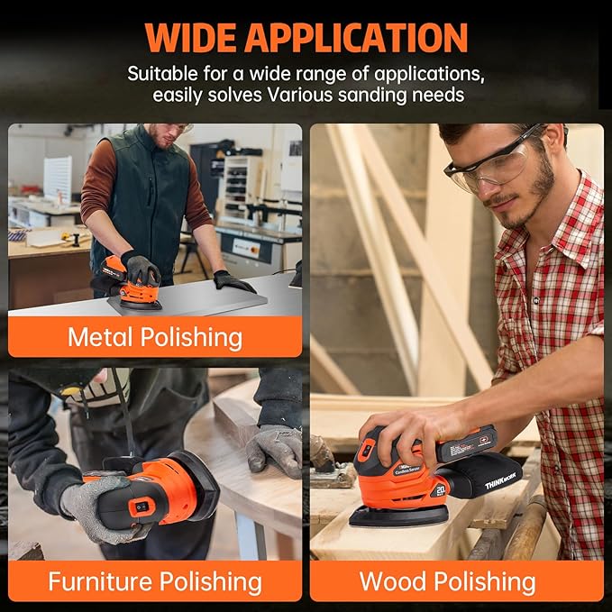 [Large 2.0Ah Battery] Cordless Detail Sander - 20V Electric Hand Sander for Woodworking with Dust Collector, 12000 OPM Palm Sander Tool with 21PCS Sanderpapers for Sanding, Polishing