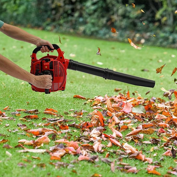 25.4cc Gas Leaf Blower Vacuum Mulcher, 2-in-1 Handheld Garden Leaf Blower, 2-Stroke 275CFM Yard Vacuum with Large Collection Bag for Lawn Yard Driveway Cleaning(Red)