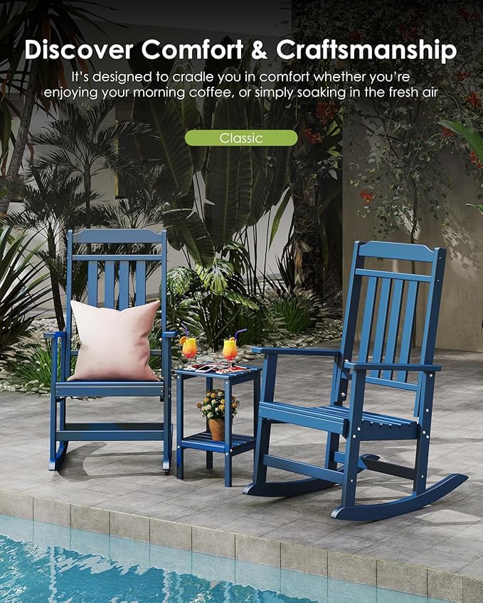 GREENVINES Outdoor-Rocking-Chair | HDPE Plastic | Patio Rockers | Porch Rocker Chairs | Oversized | High Back | Big & Tall | Blue