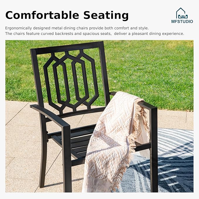 MFSTUDIO Outdoor Dining Set for 8, Metal Patio Table and Chairs Set, Patio Dining Set for 8 with Expandable Table, Outdoor Patio Furniture Set for Deck Backyard Poolside Garden
