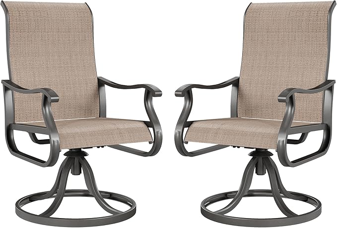 Amopatio Patio Swivel Chairs Set of 2, Outdoor Swivel Rocker Dining Chairs with All Weather Textilene High Back & Metal Frame, for Backyard Deck Lawn Garden, Brown