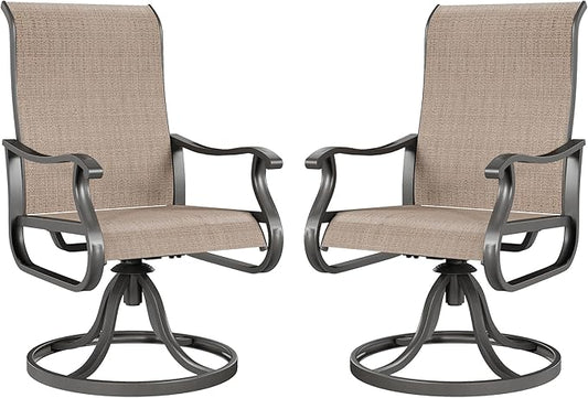 Amopatio Patio Swivel Chairs Set of 2, Outdoor Swivel Rocker Dining Chairs with All Weather Textilene High Back & Metal Frame, for Backyard Deck Lawn Garden, Brown