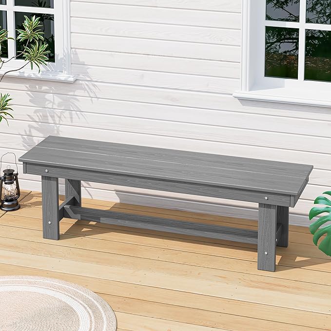 SERWALL 2-Person Outdoor Bench Backless, HDPE Outdoor Benches Weatherproof, 700 Lbs Weight Capacity, Poly Lumber Patio Furniture for Garden, Porch and Park, Grey, 2 Pack