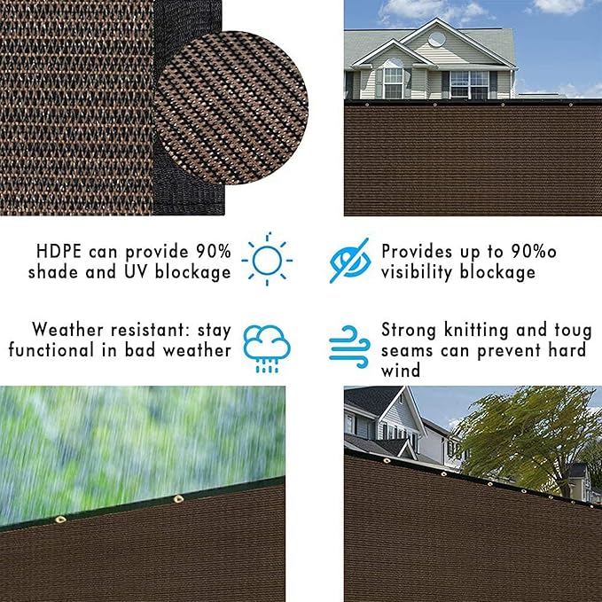 UPGRADE Privacy Fence Screen 4'x27' Brown Outdoor 90% Visibility Blockage 170 GSM Mesh Shade Cover Panels for Backyard,Balcony,Home Decoration with Zip Ties,Customized Avaliable