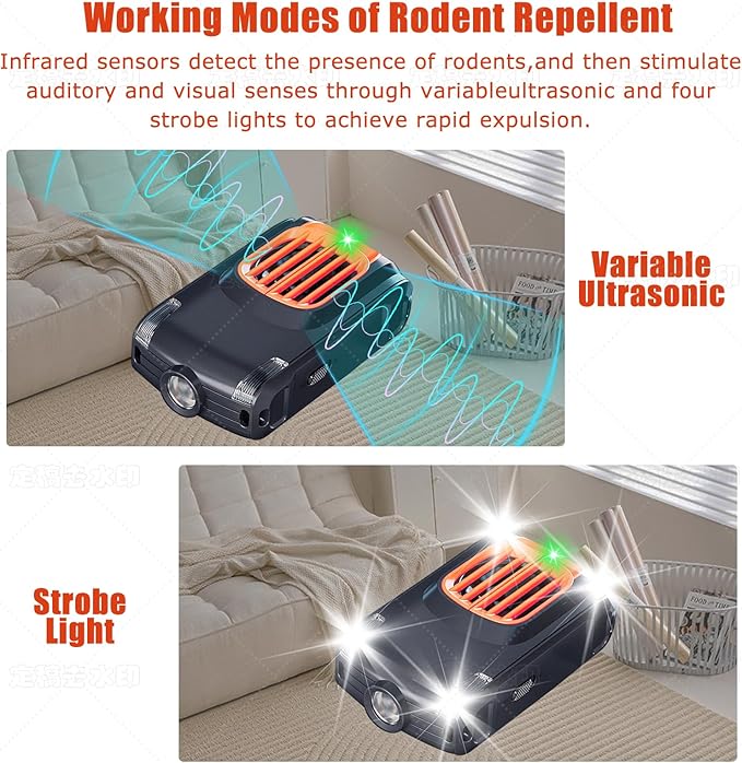 Ultrasonic Mice Repellent in Door,Out Door, for Car Engines, House, Garage, Kitchen, Attic, 2 Pack Rodent Mice Rat Repellent Plug in Electronic Rat Pest Deterrent with 4 Strobe Lights,
