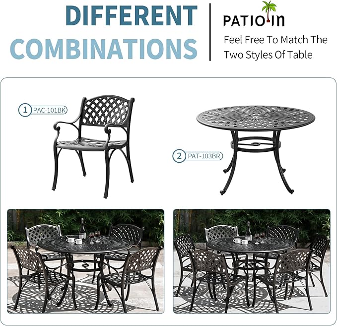 Cast Aluminum Outdoor Dining Chairs Set of 4, 4 Piece All Weather Patio Bistro Chairs with Armrest for Balcony, Backyard Garden