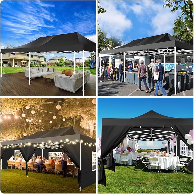 COBIZI 13x26 Pop up Canopy Heavy Duty with 6 Sidewalls, Easy Set-up Commercial Outdoor Party, 100% Waterproof Wedding Canopy Gazebo, 2 Height Adjustable with Wheeled Bag,Black