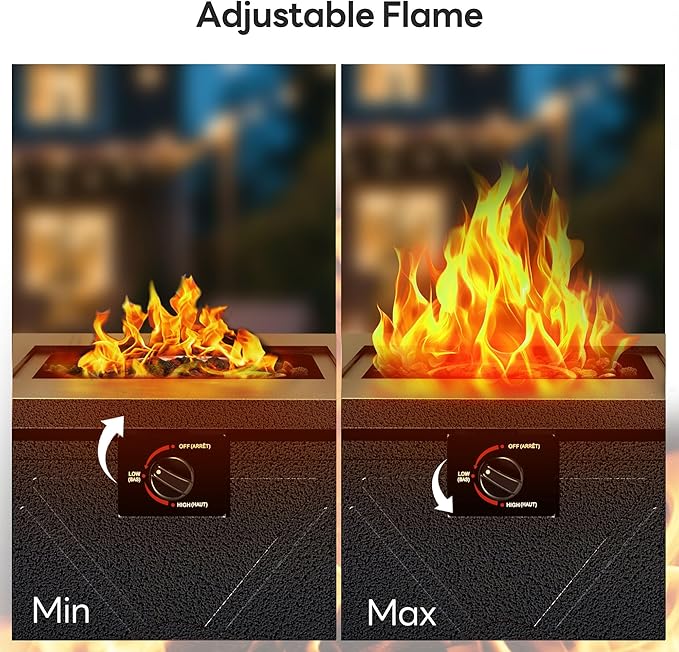 28 Inch Propane Fire Pit Table, 3-in-1 Multi-Use 50,000 BTU Square Gas Fire Pit with Lid & Lava Rock, Steel Tabletop, Adjustable Flame, for Patio, Backyard, Deck, Outdoor Gatherings