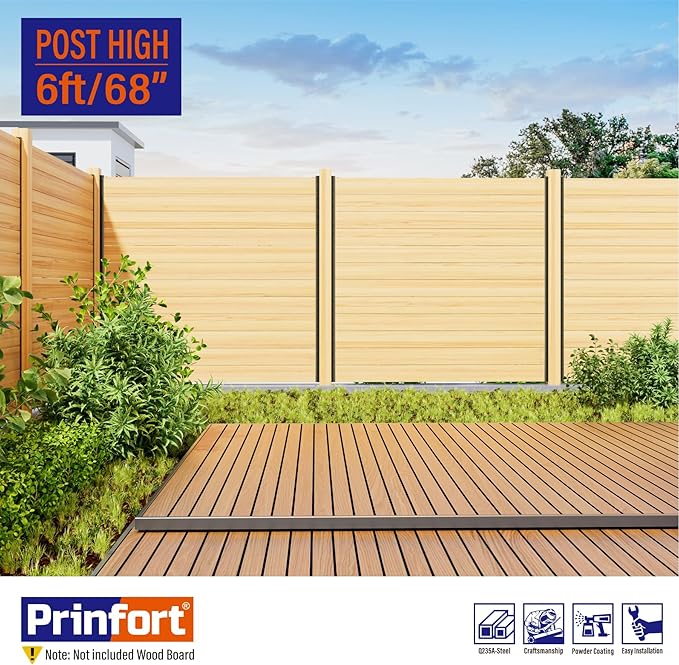 4pack 6FT (H: 68″) Matel Backyard Privacy Fence Panels Post Black, Install Fence Panels Post for Wood Slats Outdoor