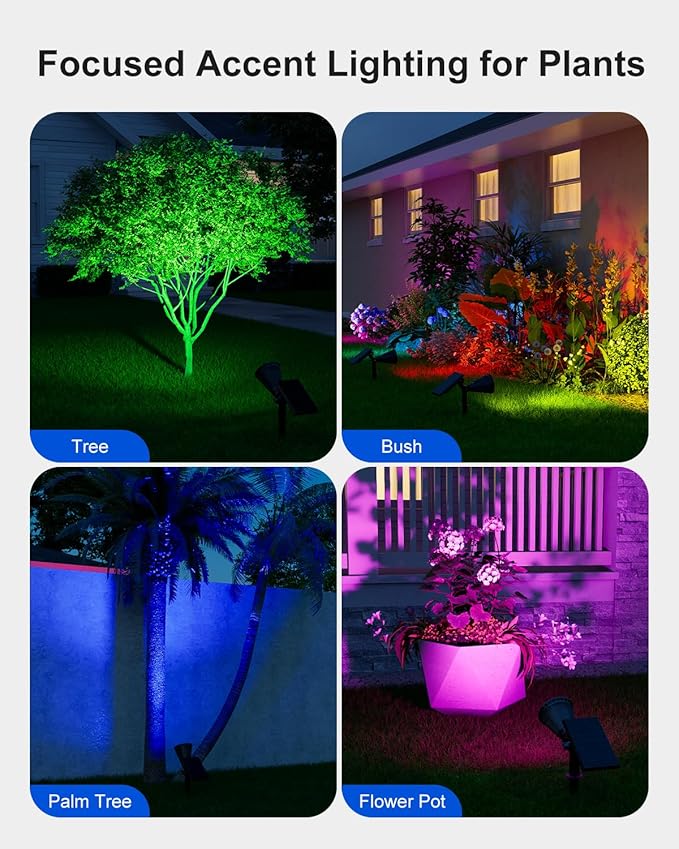Christmas Color Change Solar Spotlights Outdoor Waterproof Led Landscape Spot Lights Uplighting for Xmas Tree, Wreath, Santa Claus, Elk Statue, Decorations, Ambient Lighting for House, Yard, Garden