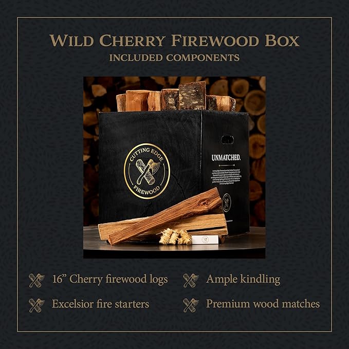 Cutting Edge Firewood Wild Cherry Firewood Box | Premium Cherry Firewood | Sweet Aroma & Warm Ambiance | Sustainably Sourced from Florida | Luxury Fireside Experience