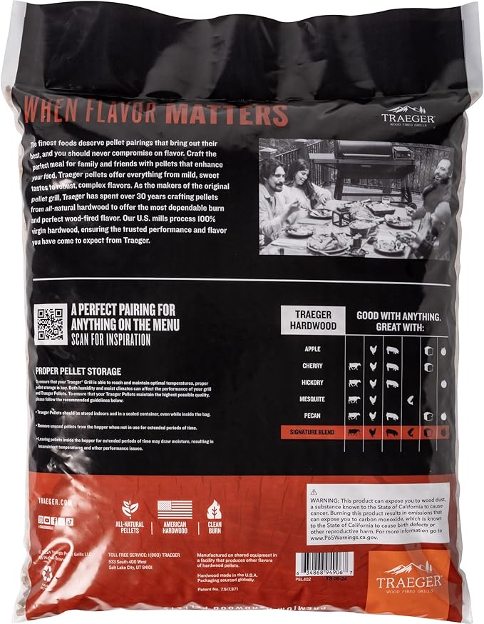 Traeger Grills Signature Blend 100% All-Natural Wood Pellets for Smokers and Pellet Grills, BBQ, Bake, Roast, 18 lb. Bag (Pack of 3)