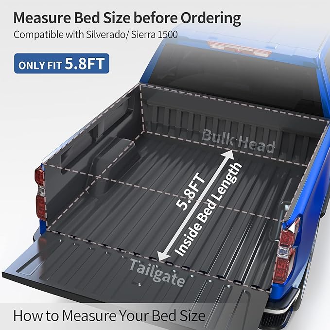 OEDRO Upgraded Soft Tri-fold Truck Bed Tonneau Cover Fits for Chevy Silverado 1500 & GMC Sierra 1500 2007-2013 with 5.8 Feet Bed