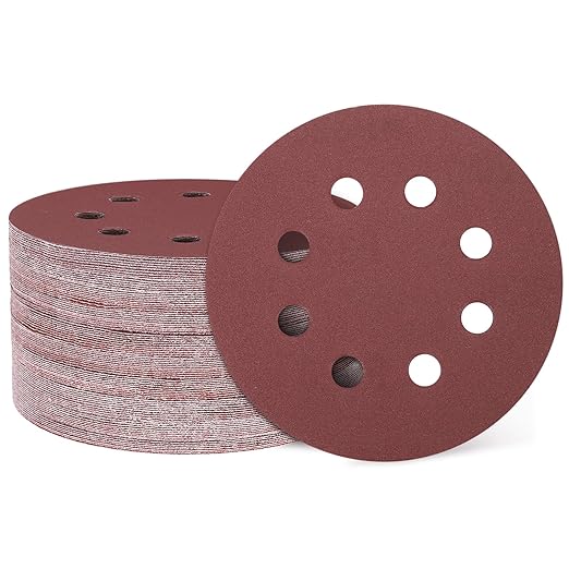 HARFINGTON 150 Pcs 5 Inch Sanding Discs, 320 Grit Hook and Loop Sandpaper, 8-Hole Aluminum Oxide Orbital Sander Sandpaper for Woodworking Automotive Metal Polishing, Red
