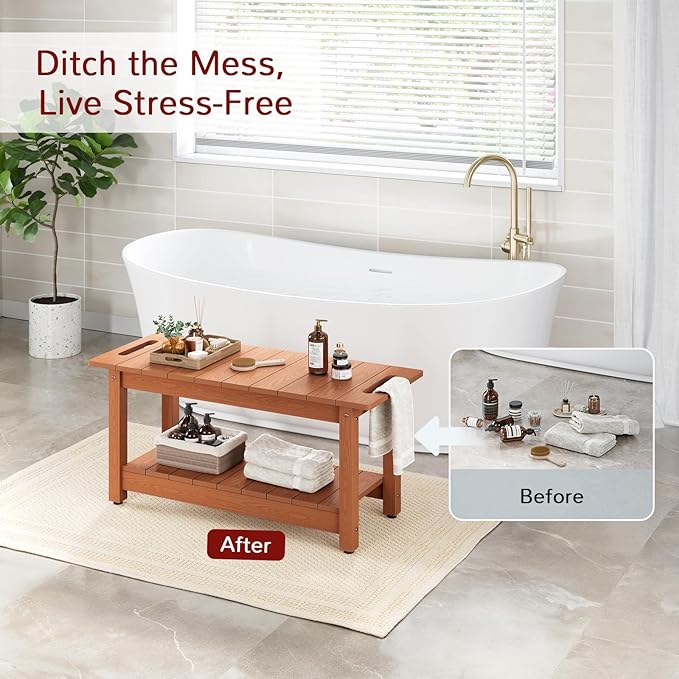 Stoog 30" Shower Bench, Waterproof HIPS Shower Stools with 400 lbs Weight Capacity, Shower Chair for Inside Shower, Non-Slip, Brown