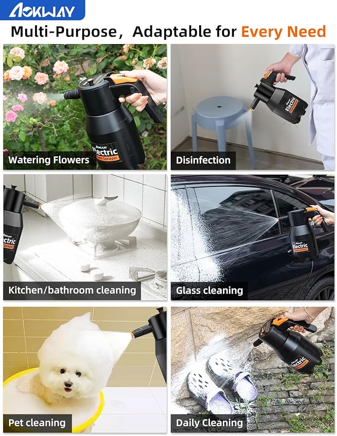 aokway Cordless Electric Foam Sprayer Car Wash Kit - Handheld Foam Cannon for Car Cleaning Detailing, Snow Foam Blaster, Car Accessories for Men