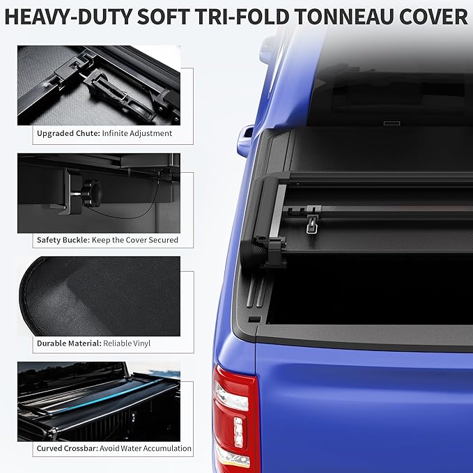 OEDRO Upgraded Soft Tri-fold Truck Bed Tonneau Cover Fits for Chevy Silverado 1500 & GMC Sierra 1500 2007-2013 with 5.8 Feet Bed