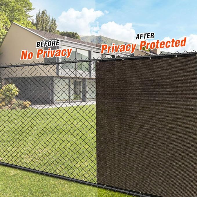 iCover 5x50ft Privacy Screen Fence, Outdoor Fencing Panels, Garden Windscreen Mesh Shade Sail Net Barrier, Include Reinforced Bindings and Brass Grommets Cable Zip Ties, Brown