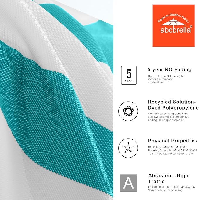ABCCANOPY OLEFIN® 5-Year No Fading 9FT Patio Umbrella, Outdoor Table Umbrella with 8 Sturdy Ribs for Deck, Backyard, Yard (Turquoise Stripe)