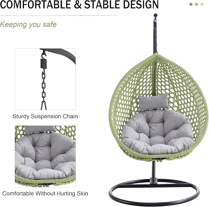 JUFU Egg Swing Chair with Stand,Hanging Egg Chair with Cushions and Pillow,Heavy Duty Lounge Basket Chair,Indoor Outdoor Patio Porch Lounge Relaxing Chair for Patio Balcony Backyard,Bedrooms