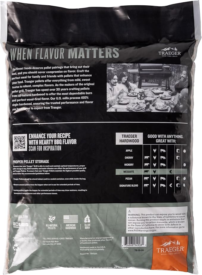 Traeger Grills Mesquite 100% All-Natural Wood Pellets for Smokers and Pellet Grills, BBQ, Bake, Roast, 18 lb. Bag (Pack of 2)