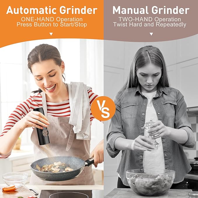 Electric Salt and Pepper Grinder Set-Rechargeable Automatic Pepper Mill Grinder with LED Christmas Gifts for Women, USB Adjustable Coarseness shakers, One-Hand Operation for Kitchen Appliances