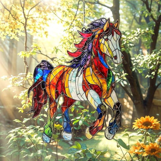 Horse Christmas Ornament Equestrian Lover Acrylic Suncatcher Window Hanging Stained Glass Effect Art Garden Decor Unique Farmhouse Gift for Mom Grandma Women Thanksgiving