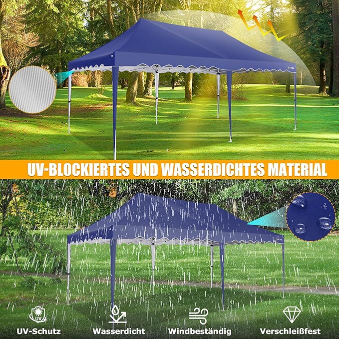 HOTEEL 10x20 Pop Up Canopy Tent, Waterproof Outdoor Shelter with Wheeled Bag & 4 Sandbags, Easy Setup for Backyard Parties, Weddings, Events, and Vendor Use, Navy