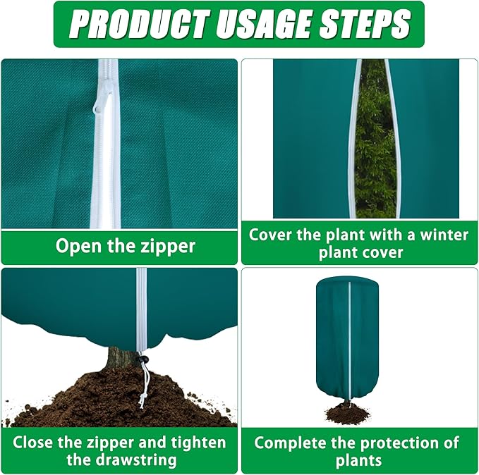 2 Packs Plant Covers Freeze Protection for Winter, 47"x71" Rounded Top Winter Plant Cover, Frost Cloths for Outdoor Plants with Zipper and Drawstring, Frost Blankets for Shrub Bush Fruit Tree Potte