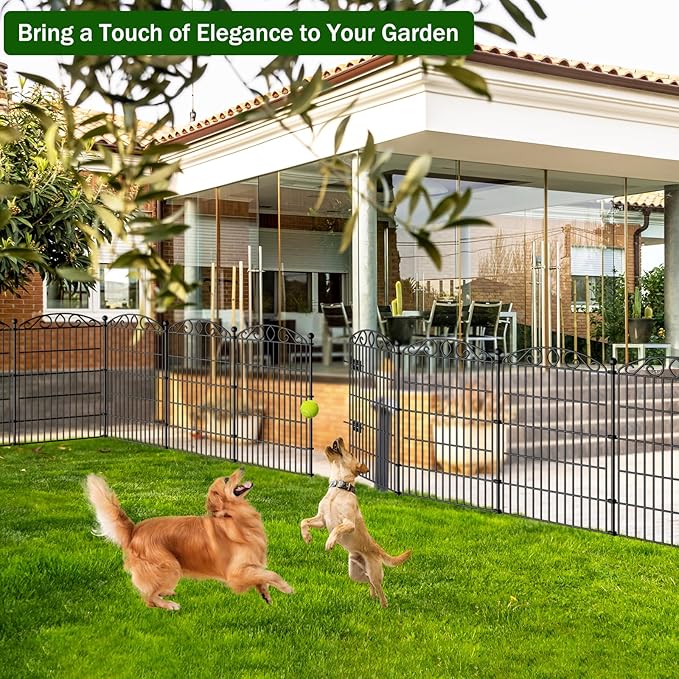 12 Panel Garden Fence with Gate - 36in H x 24ft L, No Dig Rustproof Metal Tall Animal Barrier for Dogs Rabbits, Decorative Outdoor Border for Yard, Patio, and Flower Beds