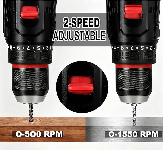 20V Brushless Cordless Power Drill with 2x 2.0Ah Battery and Charger (531 in.lbs)- 3/8 inch Chuck Brushless Impact Driver, LED Work light Hammer Drills