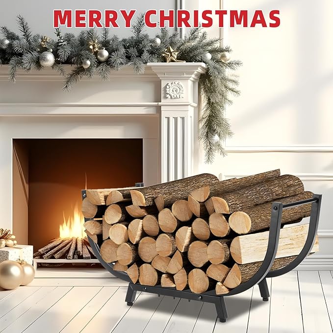 30“ Firewood Rack Outdoor and Indoor, Compact Firewood log Storage & Holder, Stable Log Holder with Reinforced Steel Frame, Waterproof Rustproof Wood Pile Storage Rack for Fireplaces/Camping.