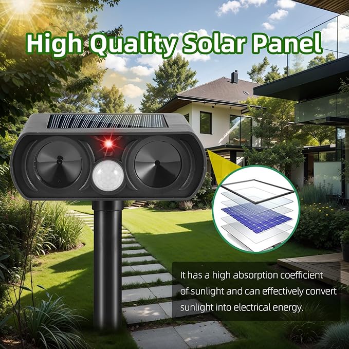 2025 Deer Repellent Device Ultrasonic Animal Repellent Outdoor Solar Animal Repeller with Motion Detection Waterproof Cat Deterrent Outdoor to Scare Rabbit Squirrel Skunk Fox Raccoon(2PACK)