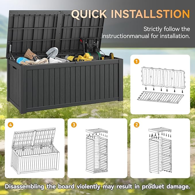 Outdoor Storage Box Waterproof, 180 Gallon Deck Box Indoor and Outdoor Use, Backyard Storage Box with Lockable Lid for Package Delivery Box, Patio Furniture Cushions, Pool Accessories, Garden Tools