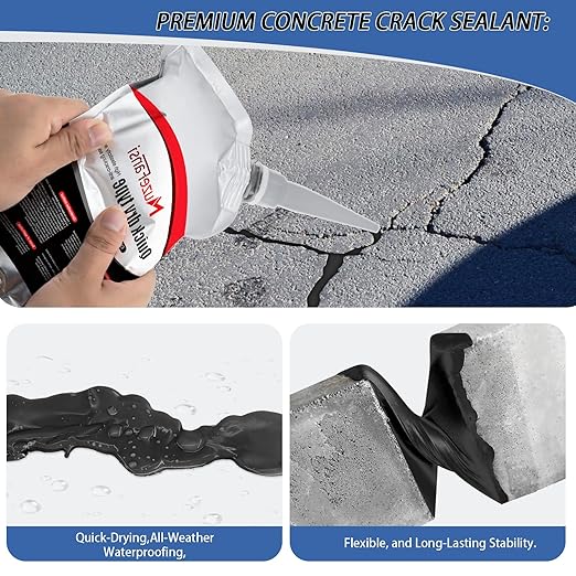 Asphalt Crack Filler, Self Leveling Asphalt Crack Sealant, Driveway Repair Sealer, Concrete Joint Filler for Slabs, Blacktop, Driveway,Walkway, Road,Patio(6 Pack,Black)