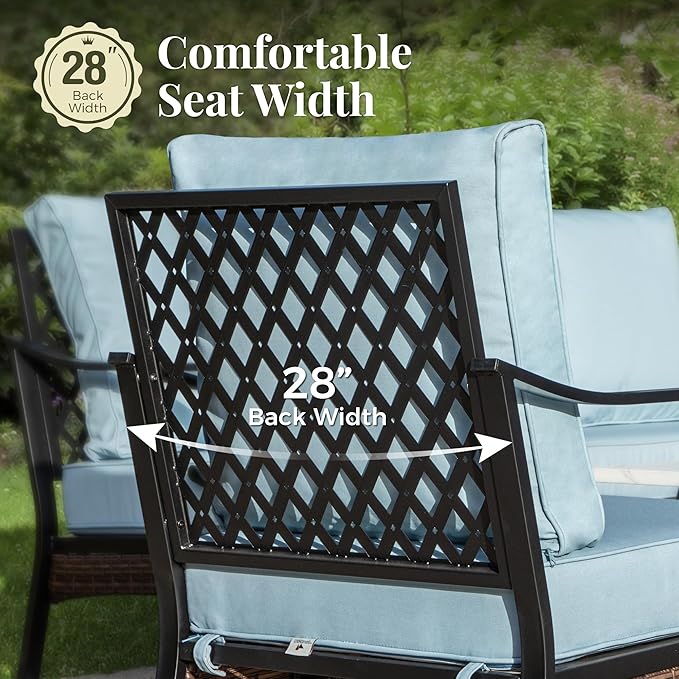 Outdoor Patio Leg Sofa Chairs Set of 2 Steel Frame Porch Furniture with Deep Seating and 5.75" Cushions for Lawn Backyard Deck, Blue