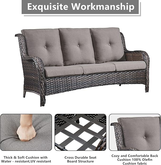 Rilyson Wicker Patio Furniture Chairs Set - 8 Piece Rattan Outdoor Patio Sectional Conversation Sets with 1 Sofa,4 Armrest Chairs,1 Coffee Table and 2 Ottomans for Porch Deck Garden(Brown/Grey)
