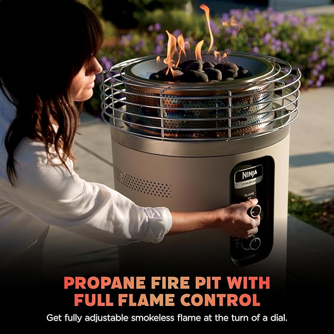 Ninja |Fireside360™ | Outdoor Heater & Fire Pit| 3 Modes: Flame, Heat, Flame & Heat| Portable for Patio, Deck, Camping, Beach | Easy Control Flames & Heat| Push to Start Ignition| Stone | OF101ST