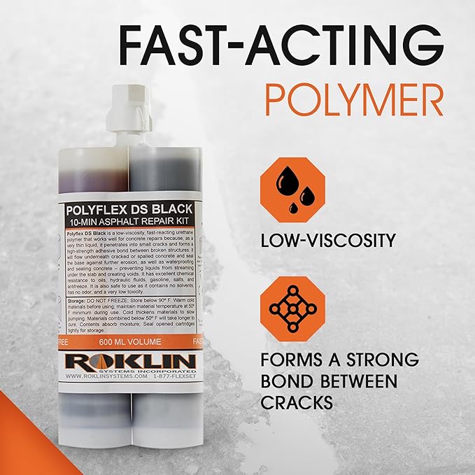 Roklin Systems, Inc. - PolyFlex DS Concrete Crack Filler, Quick-Drying Asphalt Crack Sealer, Floor/Wall Repair Patch Kit Essential, 12-Pack, Black