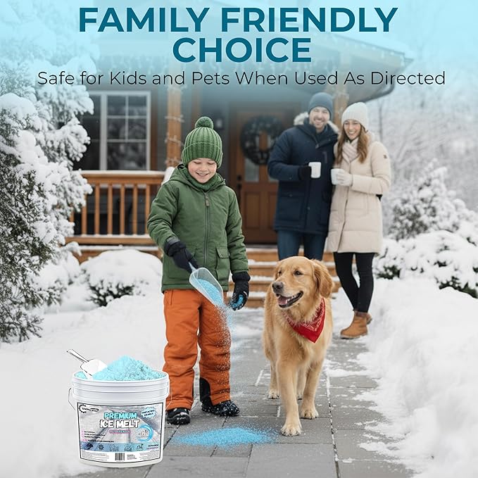 Pet-Friendly Ice Melt - Fast-Acting Magnesium Chloride Formula, Safer for Pets & Surfaces, 30lb Bucket with Scoop