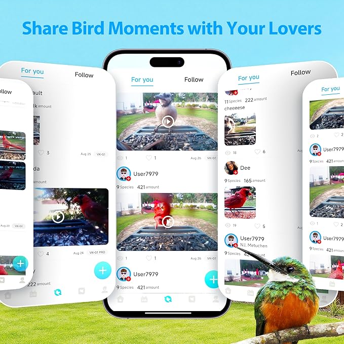 Smart Bird Feeder with Camera Solar Powered,4K Camera with UHD Video Live Stream,No Subscription,Identify 10,000+ Birds with AI,Instant Alerts,Elderly-Friendly,No Wi-Fi Needed,Gifts for Bird Lovers