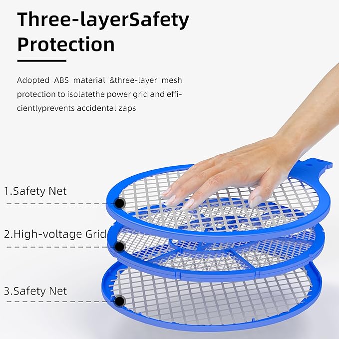 ZhouHe Pack of 2 Electric Fly Swatter Bug Zapper Battery Operated Flies Killer Indoor & Outdoor Pest Control Mosquito Zapper and Insect Catcher Racket（red＆Blue）
