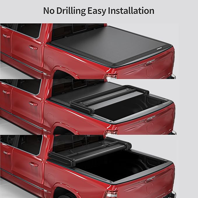 OEDRO Soft Tri-Fold Tonneau Cover, Custom Fit for Chevy Silverado 1500 / GMC Sierra 1500 New Body Style 2019-2025, Designed to Accommodate Fleetside 6.6 Ft Bed w/o Multi-Flex Tailgate