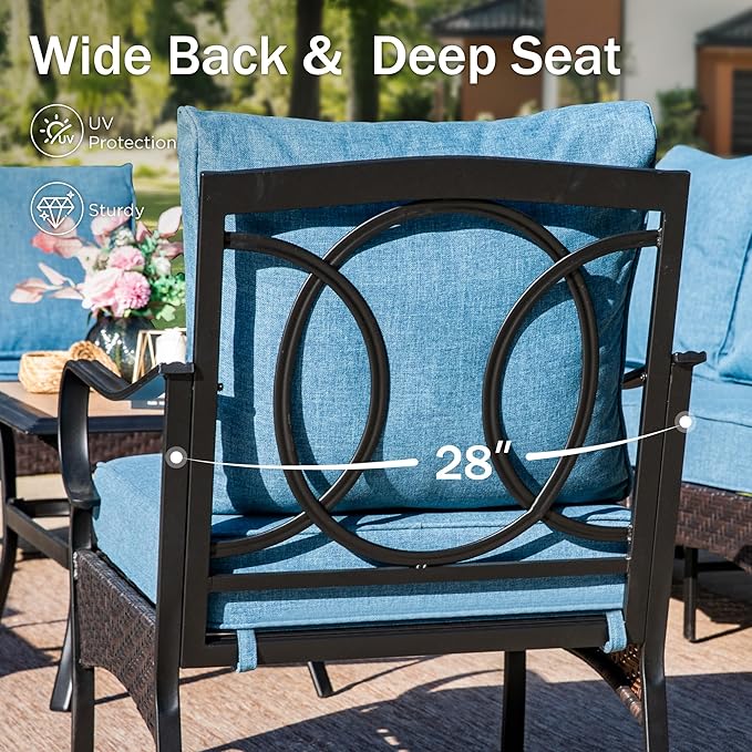 PHI VILLA Patio Swivel Chairs Set of 2, Outdoor Wicker Chairs with Thick Cushion, All Weather High Back Outdoor Furniture for Balcony Porch and Yard