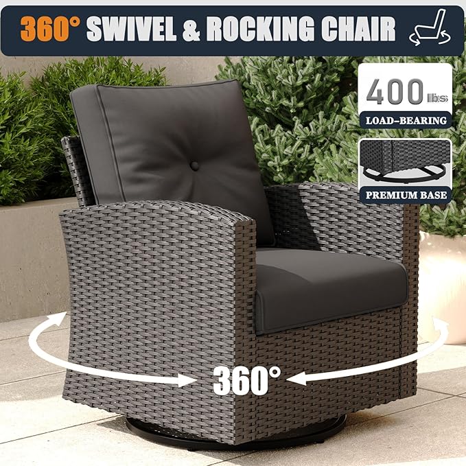 Patio Furniture Set with Fire Pit Table, 12 Pieces Outdoor All-Weather Wicker Conversation Sectional Chair Sofa Set with 4 Swivel Chairs