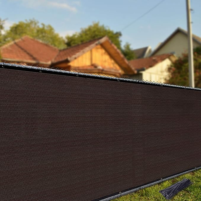 iCover 5x12ft Fence Privacy Screen, Heavy Duty Fencing Panels Screens, Outdoor Shade Cloth Mesh Barrier, Reinforced Bindings and Brass Grommets, Cable Zip Ties Included, Brown