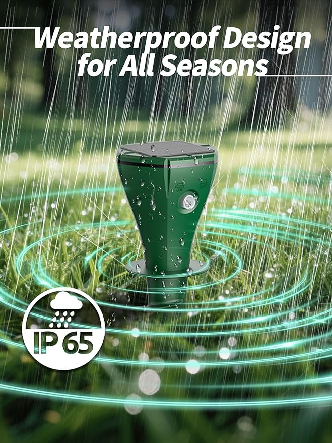 Mole Repellent Solar Powered for Lawns, Waterproof Gopher & Groundhog Repellent with Variable Sonic Vibration, Easy Twist Stakes for Yard & Garden, Get Rid of Voles Snakes (8, Green)